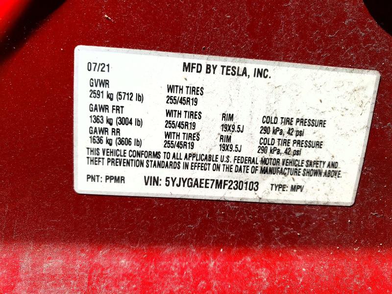 46405206 :رقم المزاد ، 5YJYGAEE7MF230103 vin ، 2021 Tesla Model Y مزاد بيع