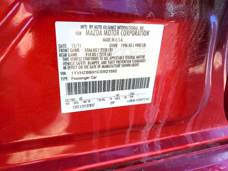 Aukcja sprzedaży 2012 Mazda 6, vin: 1YVHZ8BH1C5M21592, numer aukcji: 45670476