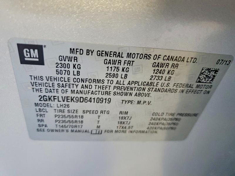 2013 Gmc Terrain მანქანა იყიდება აუქციონზე, vin: 2GKFLVEK9D6410919, აუქციონის ნომერი: 47069136
