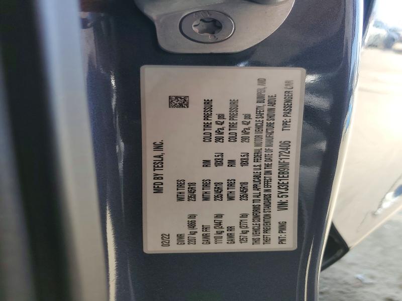 Продажа на аукционе авто 2022 Tesla Model 3, vin: 5YJ3E1EB9NF172406, номер лота: 46924856