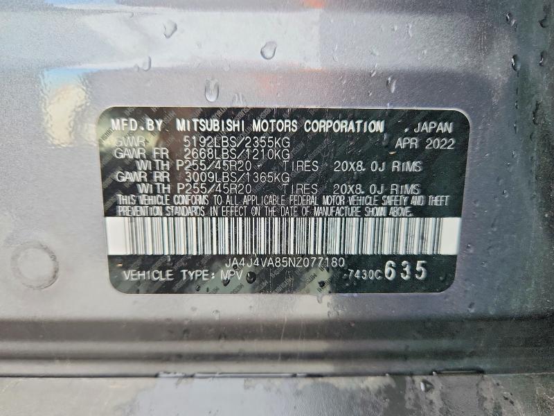79597905 :رقم المزاد ، JA4J4VA85NZ077180 vin ، 2022 Mitsubishi Outlander مزاد بيع