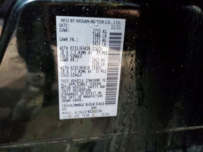 47477886 :رقم المزاد ، 5N1AR2MM8GC604340 vin ، 2016 Nissan Pathfinder مزاد بيع