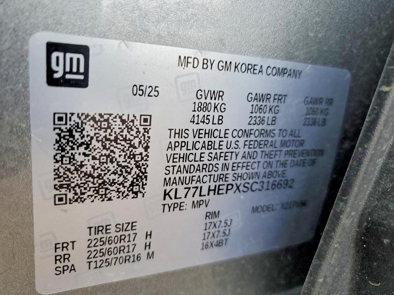 46369106 :رقم المزاد ، KL77LHEPXSC316692 vin ، 2025 Chevrolet Trax مزاد بيع