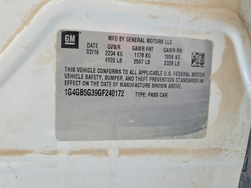 2016 Buick Lacrosse მანქანა იყიდება აუქციონზე, vin: 1G4GB5G39GF240172, აუქციონის ნომერი: 79982375