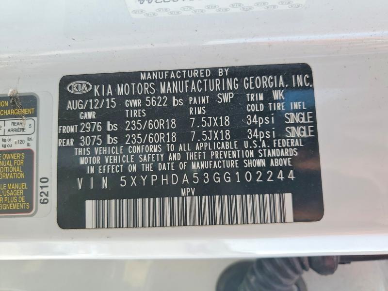 Продажа на аукционе авто 2016 Kia Sorento, vin: 5XYPHDA53GG102244, номер лота: 47576296