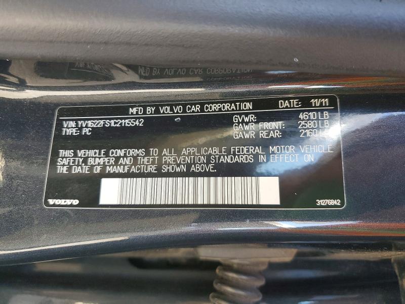 Aukcja sprzedaży 2012 Volvo S60, vin: YV1622FS1C2115542, numer aukcji: 47754786