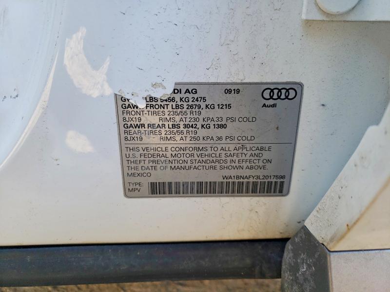 46585866 :رقم المزاد ، WA1BNAFY3L2017598 vin ، 2020 Audi Q5 مزاد بيع