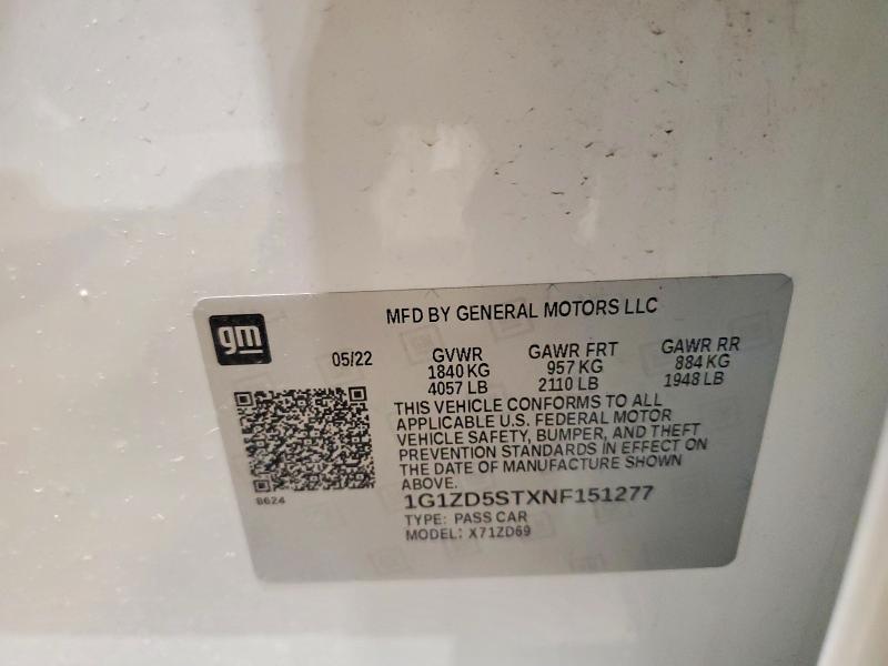 Aukcja sprzedaży 2022 Chevrolet Malibu, vin: 1G1ZD5STXNF151277, numer aukcji: 48133556