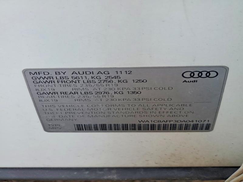 2013 Audi Q5 მანქანა იყიდება აუქციონზე, vin: WA1C8AFP3DA041071, აუქციონის ნომერი: 45805246