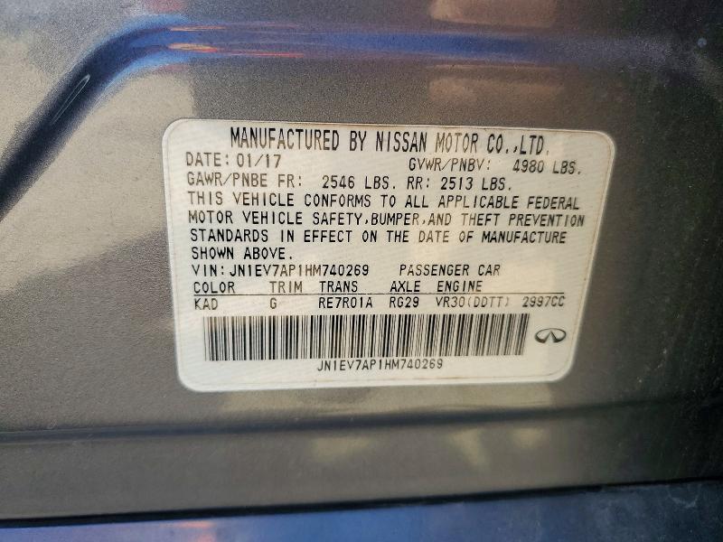 78603215 :رقم المزاد ، JN1EV7AP1HM740269 vin ، 2017 Infiniti Q50 مزاد بيع