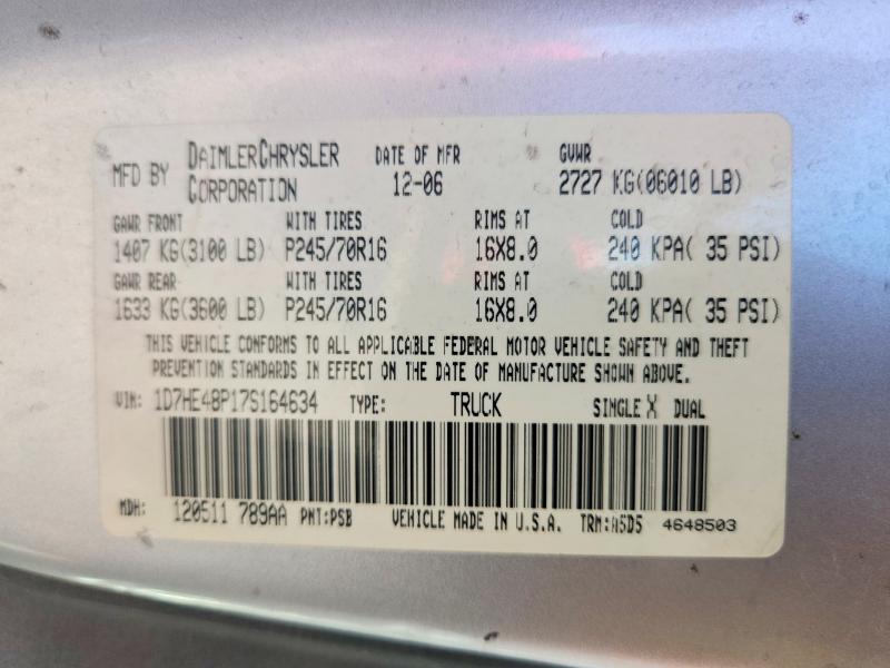 47997286 :رقم المزاد ، 1D7HE48P17S164634 vin ، 2007 Dodge Dakota مزاد بيع