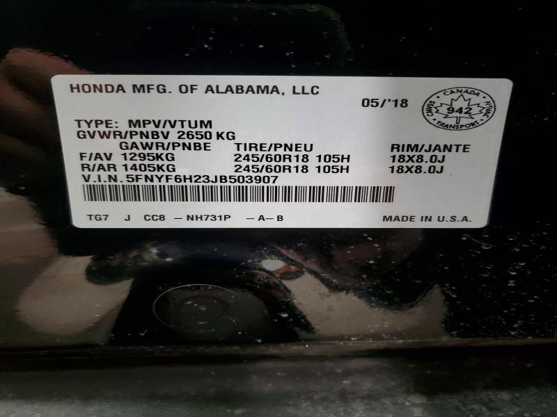 Aukcja sprzedaży 2018 Honda Pilot, vin: 5FNYF6H23JB503907, numer aukcji: 45798876