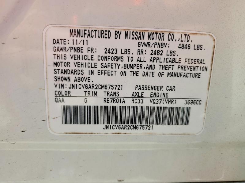 Aukcja sprzedaży 2012 Infiniti G37 Sedan, vin: JN1CV6AR2CM675721, numer aukcji: 47026866