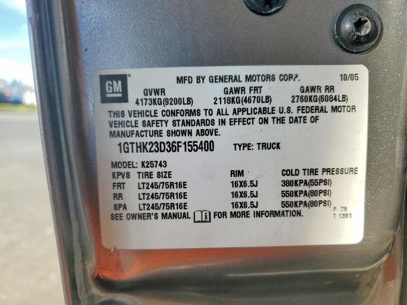 47139626 :رقم المزاد ، 1GTHK23D36F155400 vin ، 2006 Gmc Sierra مزاد بيع