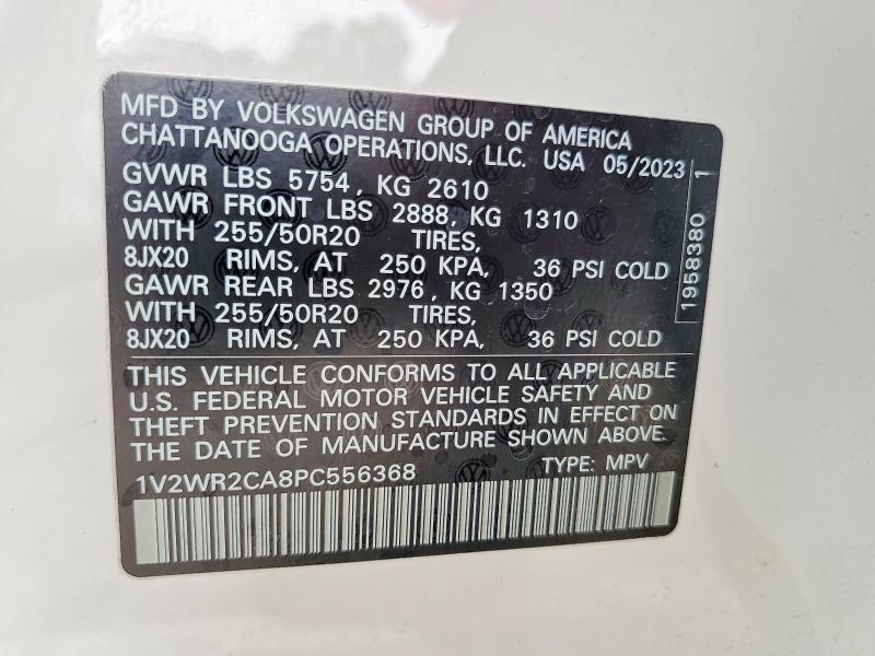 48138606 :رقم المزاد ، 1V2WR2CA8PC556368 vin ، 2023 Volkswagen Atlas مزاد بيع