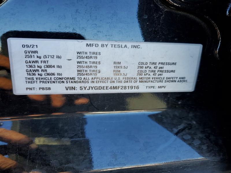 79248135 :رقم المزاد ، 5YJYGDEE4MF281916 vin ، 2021 Tesla Model Y مزاد بيع
