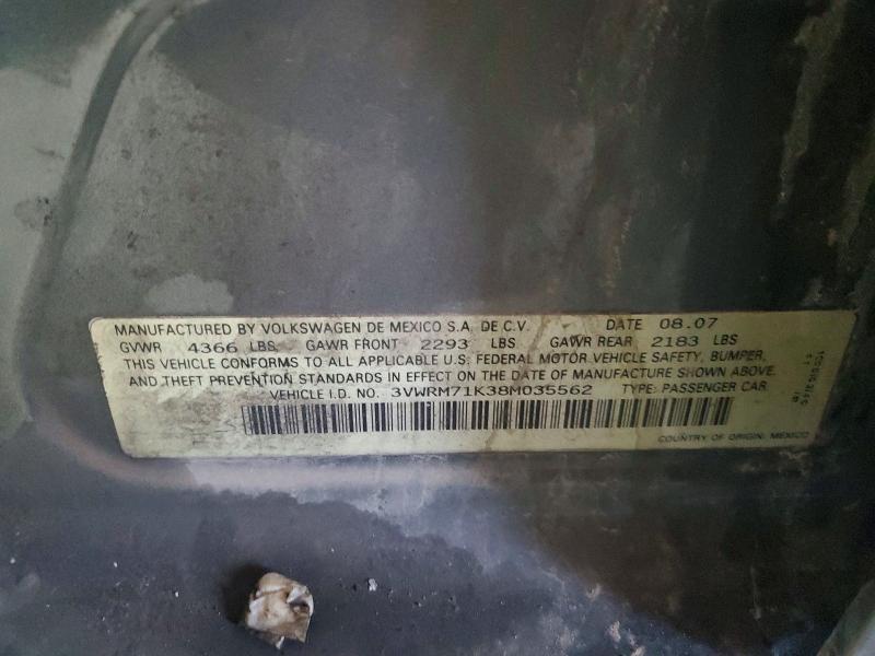 Aukcja sprzedaży 2008 Volkswagen Jetta, vin: 3VWRM71K38M035562, numer aukcji: 47584516