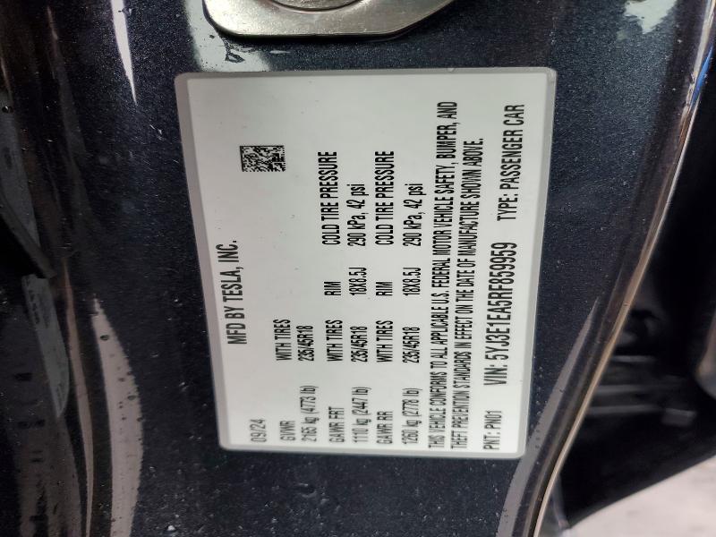 41779886 :رقم المزاد ، 5YJ3E1EA5RF859959 vin ، 2024 Tesla Model 3 مزاد بيع