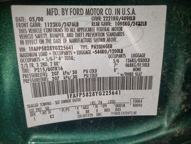 Aukcja sprzedaży 2000 Ford Taurus, vin: 1FAFP5828YG225641, numer aukcji: 45956816