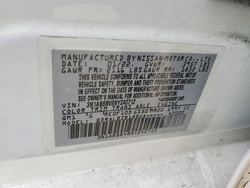 Продаж на аукціоні авто 2022 Nissan Sentra, vin: 3N1AB8BV8NY240712, номер лоту: 47050206