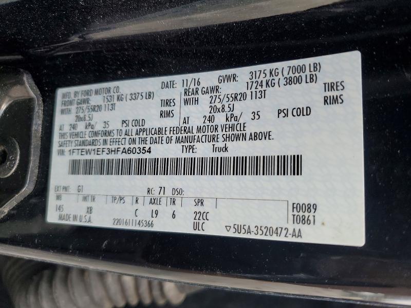 Aukcja sprzedaży 2017 Ford F150, vin: 1FTEW1EF3HFA60354, numer aukcji: 46286586