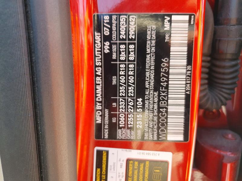 Продажа на аукционе авто 2019 Mercedes-benz Glc, vin: WDC0G4JB2KF497596, номер лота: 47381256