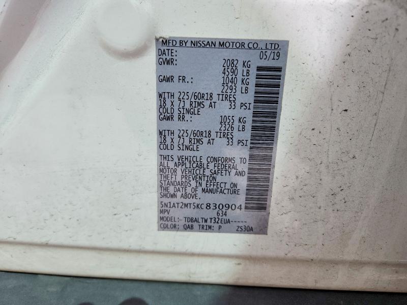 46298706 :رقم المزاد ، 5N1AT2MT5KC830904 vin ، 2019 Nissan Rogue مزاد بيع