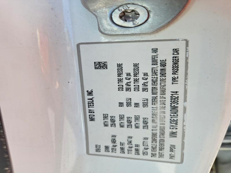 2022 Tesla Model 3 მანქანა იყიდება აუქციონზე, vin: 5YJ3E1EA0NF369214, აუქციონის ნომერი: 48209626