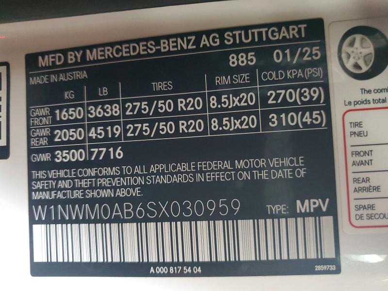 2025 Mercedes-benz G მანქანა იყიდება აუქციონზე, vin: W1NWM0AB6SX030959, აუქციონის ნომერი: 79973375