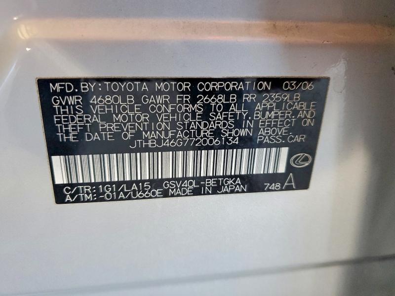 79590565 :رقم المزاد ، JTHBJ46G772006134 vin ، 2007 Lexus Es 350 مزاد بيع