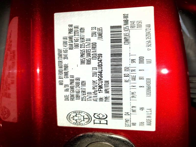Продажа на аукционе авто 2020 Ford Escape, vin: 1FMCU9G64LUB34759, номер лота: 47462656