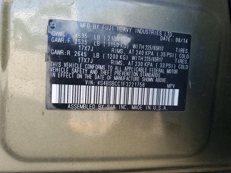 Продажа на аукционе авто 2015 Subaru Outback, vin: 4S4BSBCC1F3221758, номер лота: 47710106