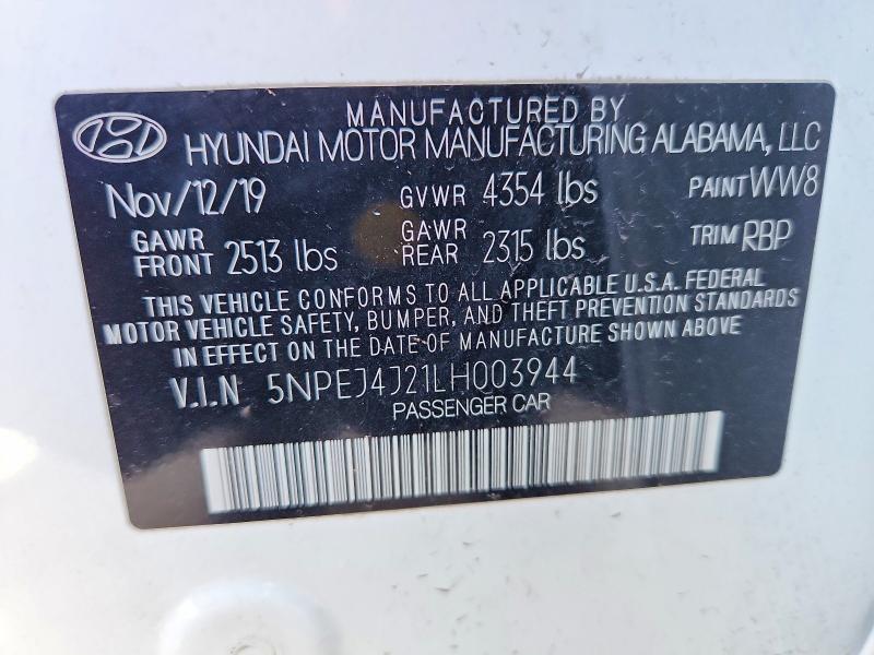Продаж на аукціоні авто 2020 Hyundai Sonata, vin: 5NPEJ4J21LH003944, номер лоту: 46350966
