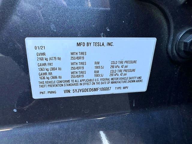Продажа на аукционе авто 2021 Tesla Model Y, vin: 5YJYGDED6MF106087, номер лота: 45565236
