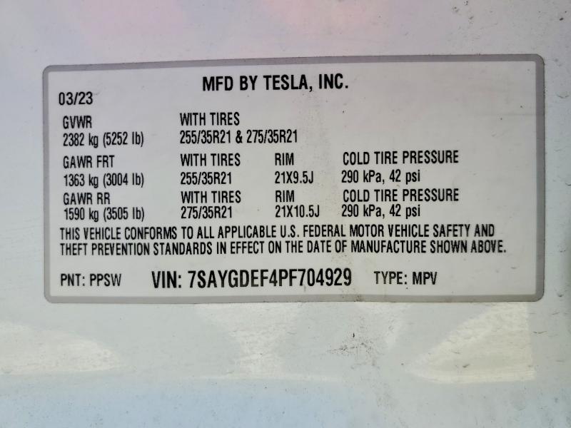 Продаж на аукціоні авто 2023 Tesla Model Y, vin: 7SAYGDEF4PF704929, номер лоту: 42040376
