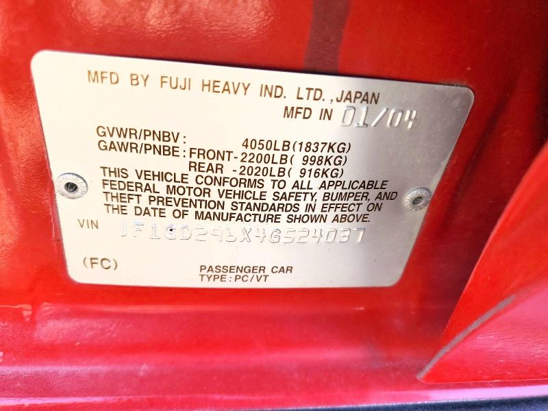 48058556 :رقم المزاد ، JF1GD296X4G524037 vin ، 2004 Subaru Impreza مزاد بيع