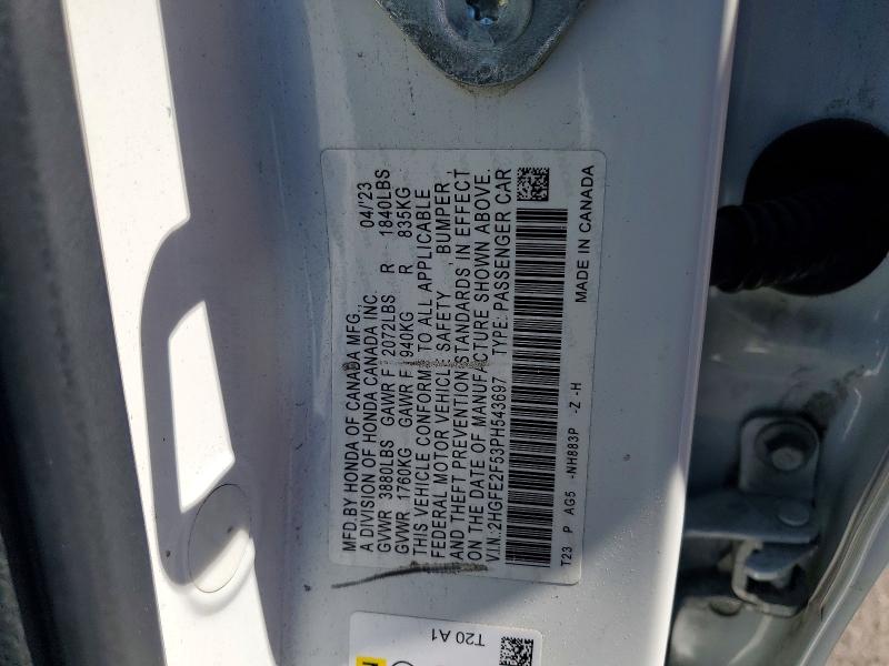 Продажа на аукционе авто 2023 Honda Civic, vin: 2HGFE2F53PH543697, номер лота: 46742206