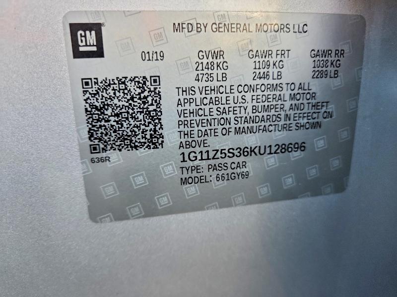 79795955 :رقم المزاد ، 1G11Z5S36KU128696 vin ، 2019 Chevrolet Impala مزاد بيع