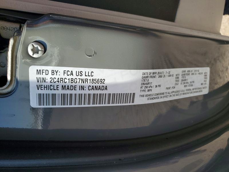 Продаж на аукціоні авто 2022 Chrysler Pacifica, vin: 2C4RC1BG7NR185692, номер лоту: 47599176