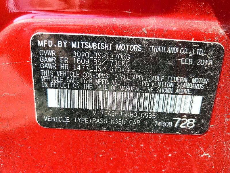 Продаж на аукціоні авто 2019 Mitsubishi Mirage, vin: ML32A3HJ5KH010535, номер лоту: 50171436