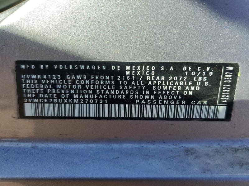 Aukcja sprzedaży 2019 Volkswagen Jetta, vin: 3VWC57BUXKM270731, numer aukcji: 46194306