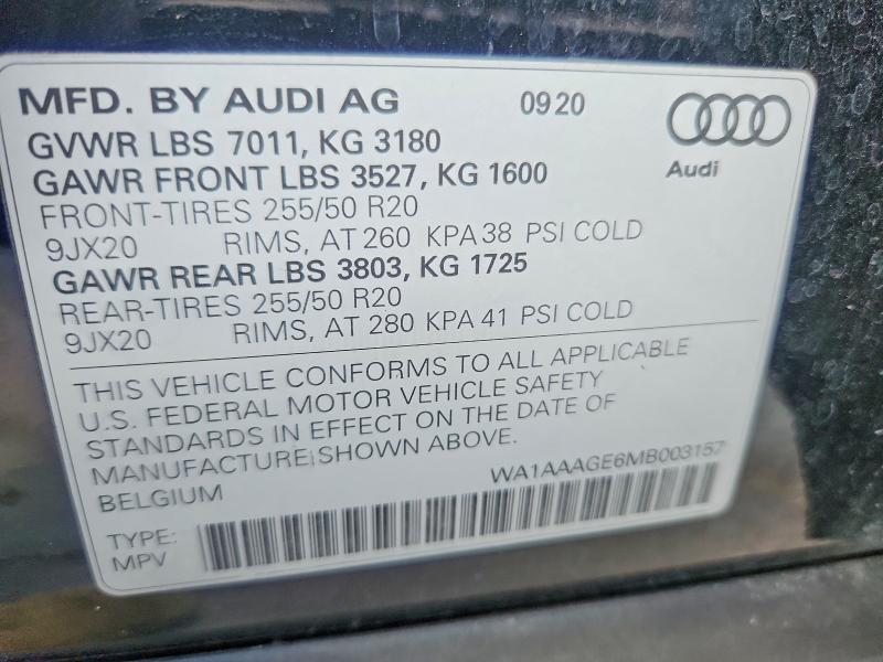 47497906 :رقم المزاد ، WA1AAAGE6MB003157 vin ، 2021 Audi E-tron مزاد بيع