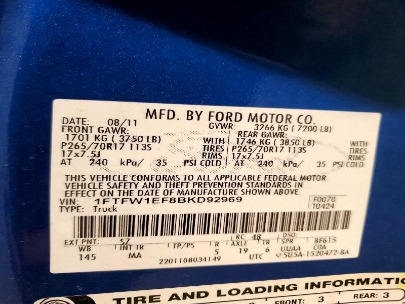 Aukcja sprzedaży 2011 Ford F150, vin: 1FTFW1EF8BKD92969, numer aukcji: 45502396