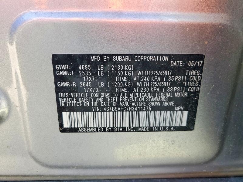 Aukcja sprzedaży 2017 Subaru Outback, vin: 4S4BSAFC7H3411475, numer aukcji: 47099956