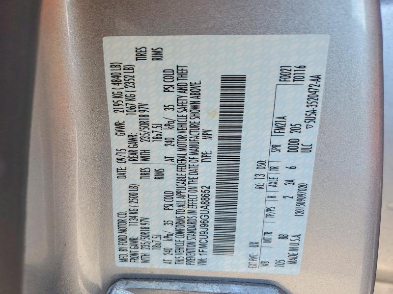 47833646 :رقم المزاد ، 1FMCU9J96GUA88652 vin ، 2016 Ford Escape مزاد بيع