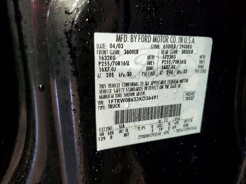 Aukcja sprzedaży 2003 Ford F150, vin: 1FTRW08633KD36491, numer aukcji: 41653666