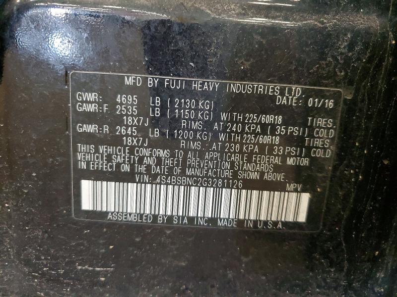 Aukcja sprzedaży 2016 Subaru Outback, vin: 4S4BSBNC2G3281126, numer aukcji: 46754356