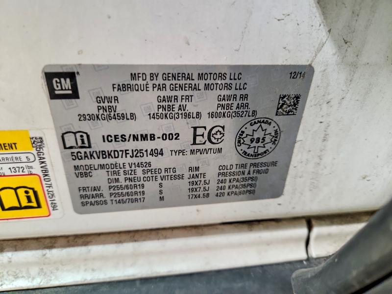 45918956 :رقم المزاد ، 5GAKVBKD7FJ251494 vin ، 2015 Buick Enclave مزاد بيع