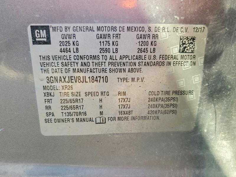 46947826 :رقم المزاد ، 3GNAXJEV8JL184710 vin ، 2018 Chevrolet Equinox مزاد بيع