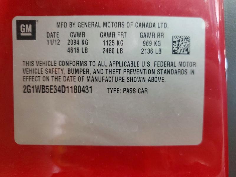 47782396 :رقم المزاد ، 2G1WB5E34D1180431 vin ، 2013 Chevrolet Impala مزاد بيع